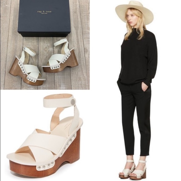 rag & bone Shoes - NEW $395! rag & bone HESTER Size 9.5 Ivory Leather Platform Wedge Sandals